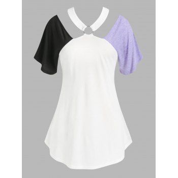 

Plus Size Colorblock Cutout Tunic Tee, White