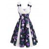 Floral Print Bowknot Godet Dress - multicolor S
