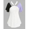 T-shirt Tunique Découpé Contrastant Grande Taille - Blanc 2X