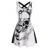 Criss Cross Skull Musical Note Butterfly Print Tank Dress - WHITE 2XL