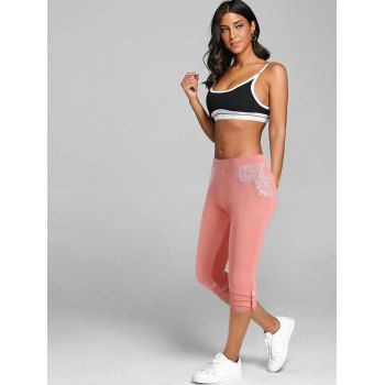 Lace Insert Button Tab Capri Leggings