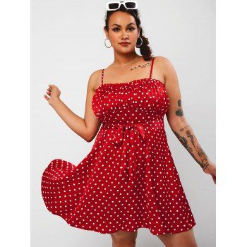 

Plus Size Ruffled Bust Polka Dot Dress, Red