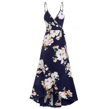 

Floral Print Spaghetti Strap Wrap Maxi Dress, Deep blue