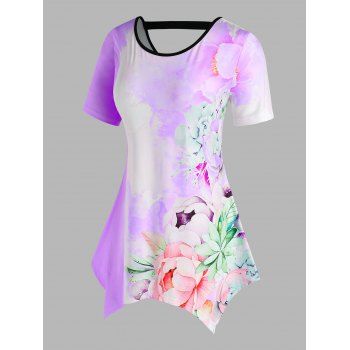 Plus Size Printed Flower Cut Out Back T Shirt dresslily imagine noua 2022
