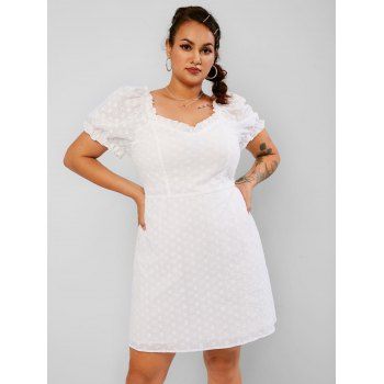 Plus Size Puff Sleeve Ruffled Broderie Anglaise Dress