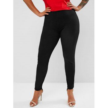 Plus Size Metallic Side Tape Leggings, Black