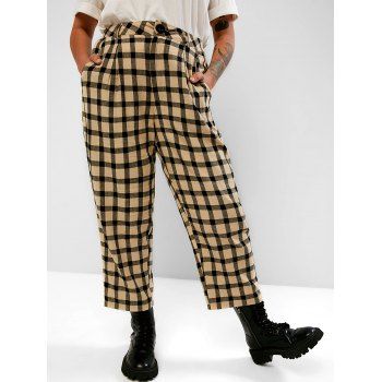 

Plaid Pockets Plus Size Tapered Pants, Multicolor