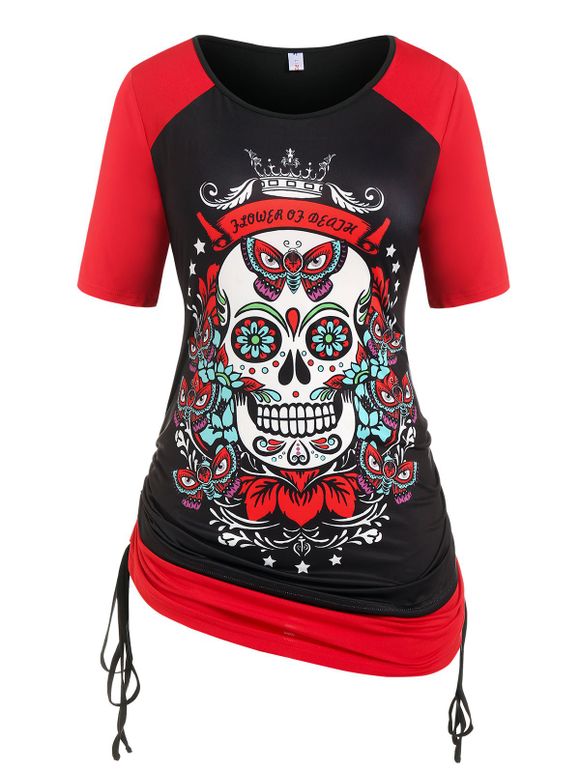 T-shirt Gothique à Imprimé Papillon Crâne de Grande Taille - Noir 5X