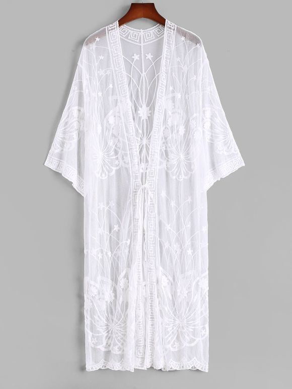 Robe Couverture Au Crochet Fleur Nouée en Avant en Maille Transparente - Blanc ONE SIZE