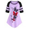 T-shirt Long à Imprimé Papillon à Manches Raglan de Grande Taille - Violet clair 2X