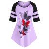 T-shirt Long à Imprimé Papillon à Manches Raglan de Grande Taille - Violet clair 3X
