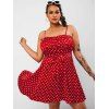 Plus Size Ruffled Bust Polka Dot Dress - RED L