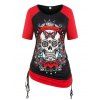 T-shirt Gothique à Imprimé Papillon Crâne de Grande Taille - Noir 1X