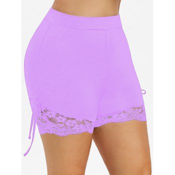 

Plus Size Lace Panel Shorts, Light purple