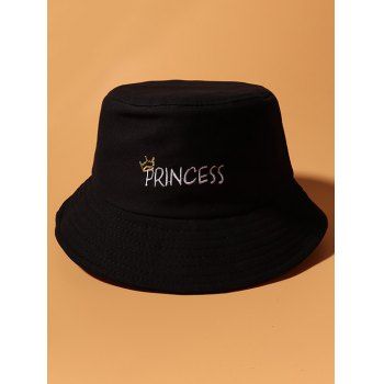 

Letters Crown Pattern Embroidery Bucket Hat, Black