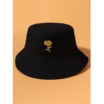 

Gold-Tone Rose Embroidery Bucket Hat, Black