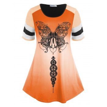 

Plus Size Butterfly Print Ombre Tee, Dark orange