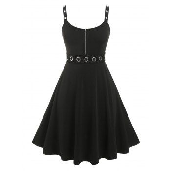 

Plus Size Vintage Zippered Grommets Dress, Black