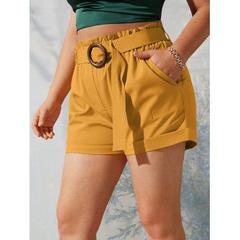 

Plus Size Cuffed Hem Paperbag Shorts, Yellow