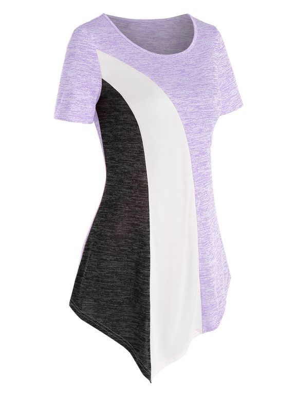 T-shirt Asymétrique en Blocs de Couleurs - Violet clair XL