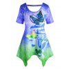 T-shirt Tunique Ombré à Imprimé Papillon de Grande Taille - Bleu 3X
