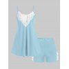 Ensemble de Short de Pyjama Panneau en Dentelle Noué de Grande Taille Deux Pièces - Bleu clair 3X