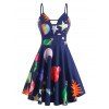 Planet Strawberry Print Ladder Cut Plunge Front Dress - multicolor L