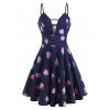 Planet Strawberry Print Ladder Cut Plunge Front Dress - CONCORD S