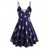 Planet Strawberry Print Ladder Cut Plunge Front Dress - CONCORD L