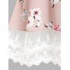 Garden Party Dress Flower Print Midi Dress Cottagecore Cold Shoulder A Line Dress Lace Insert Strappy Dress - LIGHT PINK XXXL