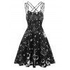 Starry Sky Print Strappy Crisscross Dress - BLACK XXL