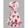 Romantic Allover Flower Print Summer High Low Bowknot Midi Dress - WHITE M