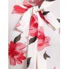 Robe Mi-longue Évasée avec Nœud Papillon sur le Devant Motif Fleurs - Blanc XXL