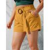 Plus Size Cuffed Hem Paperbag Shorts - YELLOW L