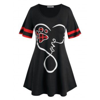 

Plus Size Colorblock Heart Letter Print T Shirt, Black