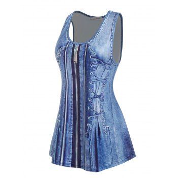 

Plus Size 3D Print Swing Tank Top, Blue