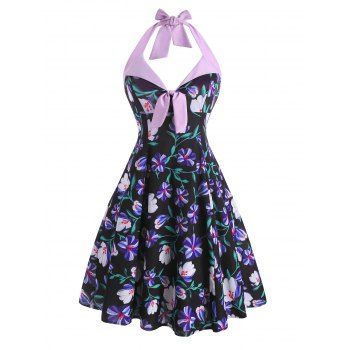 

Flower Print Halter Tied Dress, Multicolor
