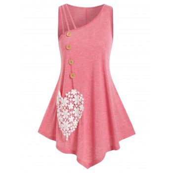 

Lace Heart Pattern Asymmetric Neck Tank Top, Light pink