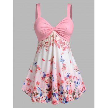 

Plus Size Twist Floral Print Tank Top, Light pink