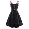 Robe Haute Basse Fleur Brodée en Dentelle Insérée - Noir L
