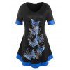 T-shirt à Imprimé Papillon Bloc de Couleur Grande Taille - Noir 2X