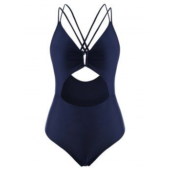 

Criss Cross Cutout Dual Strap One-piece Swimsuit, Deep blue