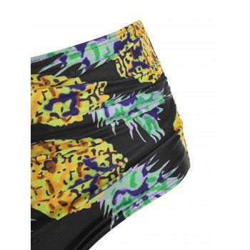 Tropical Pineapple Ruched Push Up Tankini Swimwear