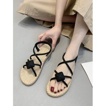 

Rhombus Criss Cross Beach Flat Sandals, Black