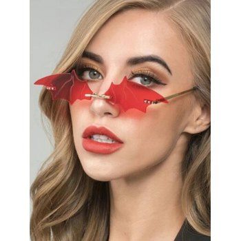 

Bat Shape Metal Rimless Sunglasses, Red
