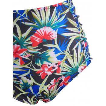 Ruffle Push Up Floral Leaf Ruched Tankini Swimwear