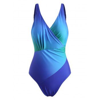 

Ombre Ruched Surplice One-piece Swimsuit, Blue