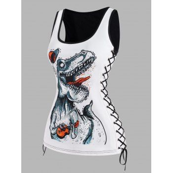 

Dinosaur Dragon Print Lace Up Tank Top, White