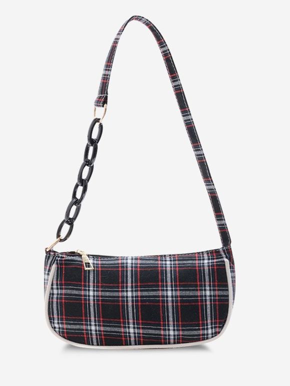 Sac à Bandoulière à Carreaux à Demi-Chaîne - Noir 