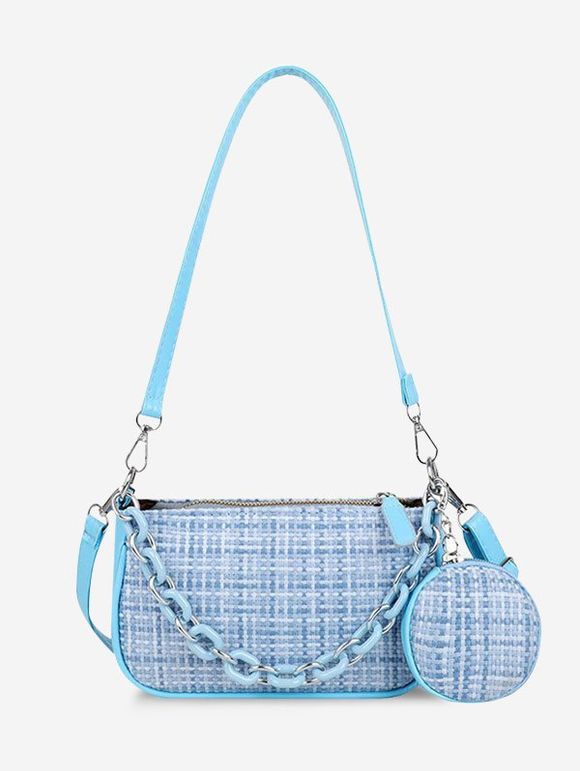 Sac à Bandoulière à Carreaux avec Chaîne - Bleu Toile de Jean 